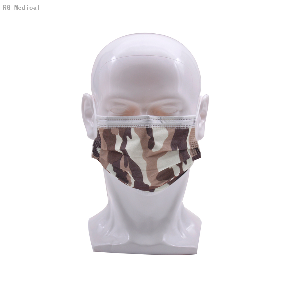 Masque facial jetable médical 3 plis camouflage marron